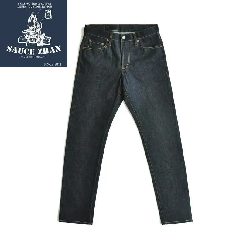 SauceZhan 316XX Casual Selvedge Jeans Raw Denim Jeans Unwashed Selvage Indigo Denim Jeans Straight Mens Jeans