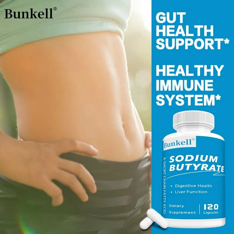 Sodium Butyrate Gut Health Supplement Postbiotic for Gut Stomach & Digestive Gut Wellness 120 Vegan Capsules