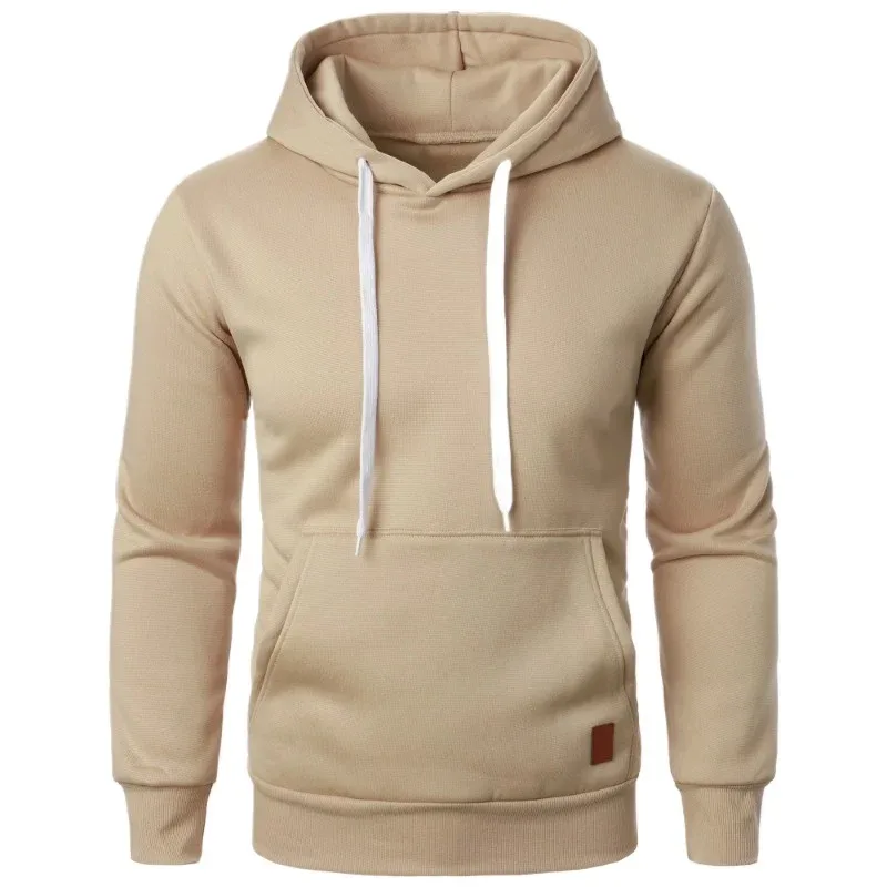 Sudaderas con capucha informales con cuello y cordón para hombre, camisas de manga larga, ropa de calle para exteriores, jersey ligero de Color sólido
