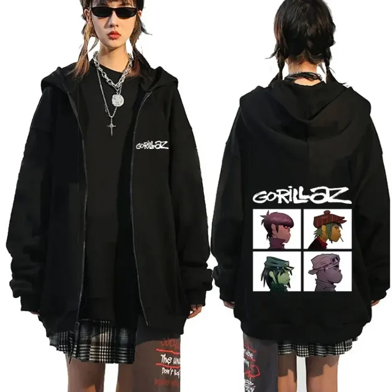 Rock Band Gorillaz Demon Days Eyes Graphic Zipper Hoodie Men Hip Hop Fashion Oversized Zip Up Jacket Unisex Zip Up Sweatshirt