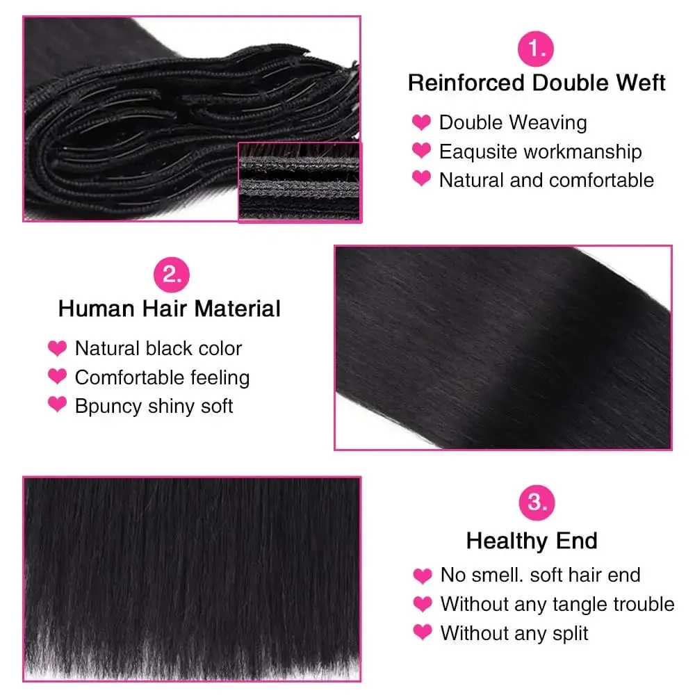 Clip in Hair Extensions Real Human Hair 26 Inch 120g Invisible Seamless Straight Remy Human Hair Clip in Extensions 1B Black — image 9
