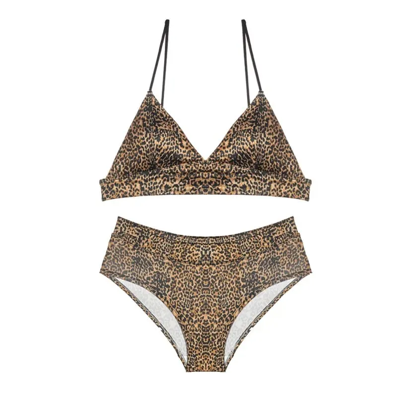 Best Seller Leopard Print Lingerie Set French Triangle Cup Wireless Bra Adjustable Straps Soft Comfortable Underwear Ladies S-XL