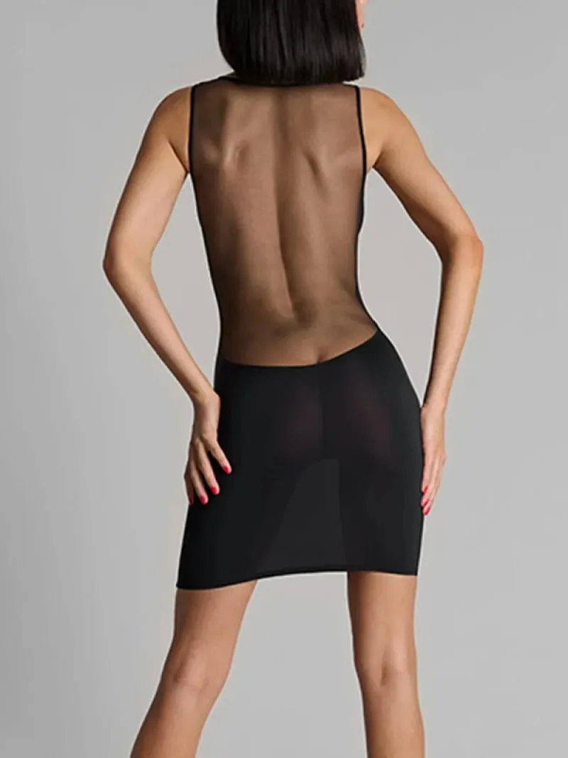 Sheer Mesh Insert Deep V Bodycon Dress Women Black Sleeveless Sexy Party Dress 2026