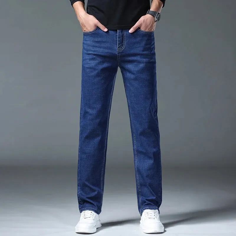2026 Stretch Stretch Fashion Classic Blue Black Work New Business Men's Jeans Casual StraightDenim Trousers Male Brand Clothing