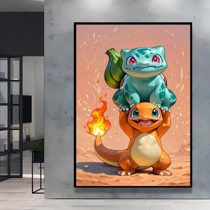 Japanese Anime Canvas Paintings Pokemon Pikachu Poster Cartoon Character Picture Bright and Clear Colors High Quality Home Decor