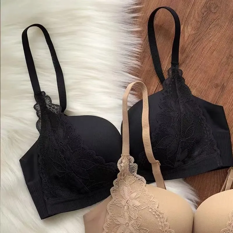 Sexy Lace Front Closure Push Up Bra Small Breast Gathering Anti-sagging U-shaped Backless Bra Lingerie For Women