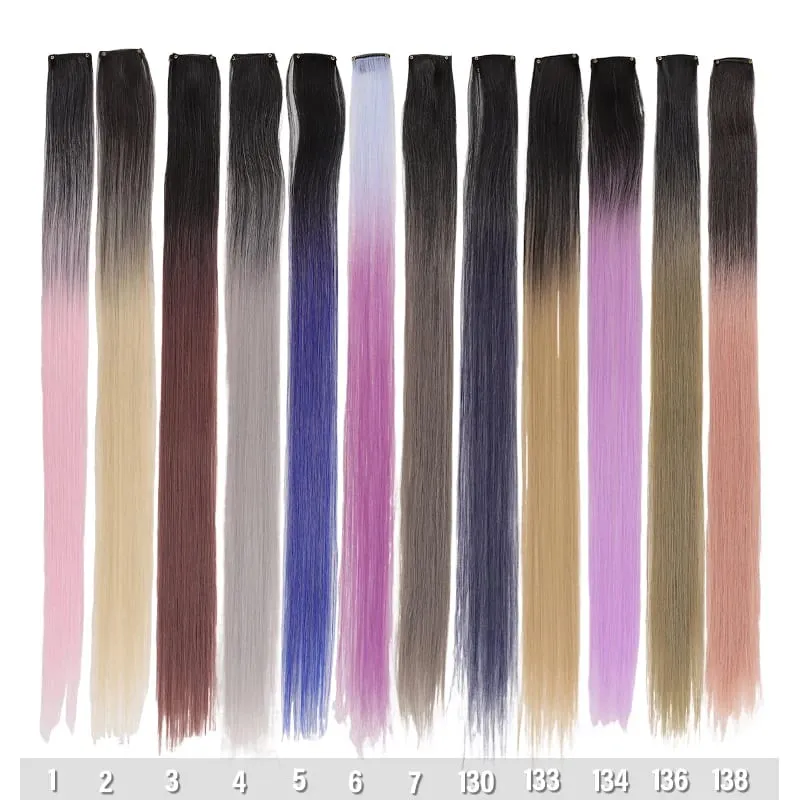 2Pcs Pack Two-Tone Ombre Highlight Clip in Wig Straight Hair Piece Synthetic Fiber Comb for Daily Party Look