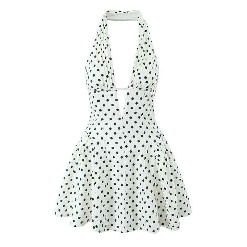 Phong Cách Pháp Retro Chấm Bi V Sâu Dây Đầm Nữ Hở Lưng Chữ A Mỏng Ngọt Ngào Thanh Lịch Mini Áo Mùa Hè Áo Dây