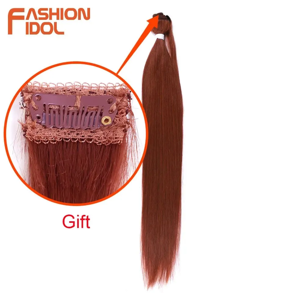 30inch/75cm Yaki Straight Hair Synthetic Hair Bundles High Temperature Fiber Brown Gift Clip in Fake Hair Extension