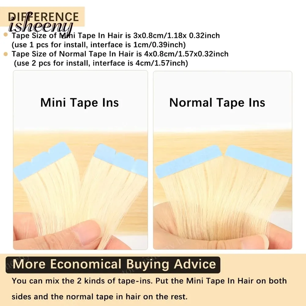 Isheeny Blonde Mini Tape in Human Hair Extensions 12-24 Inches Seamless Tape Hair On Glue Tape Tabs 10pcs/pack — image 4