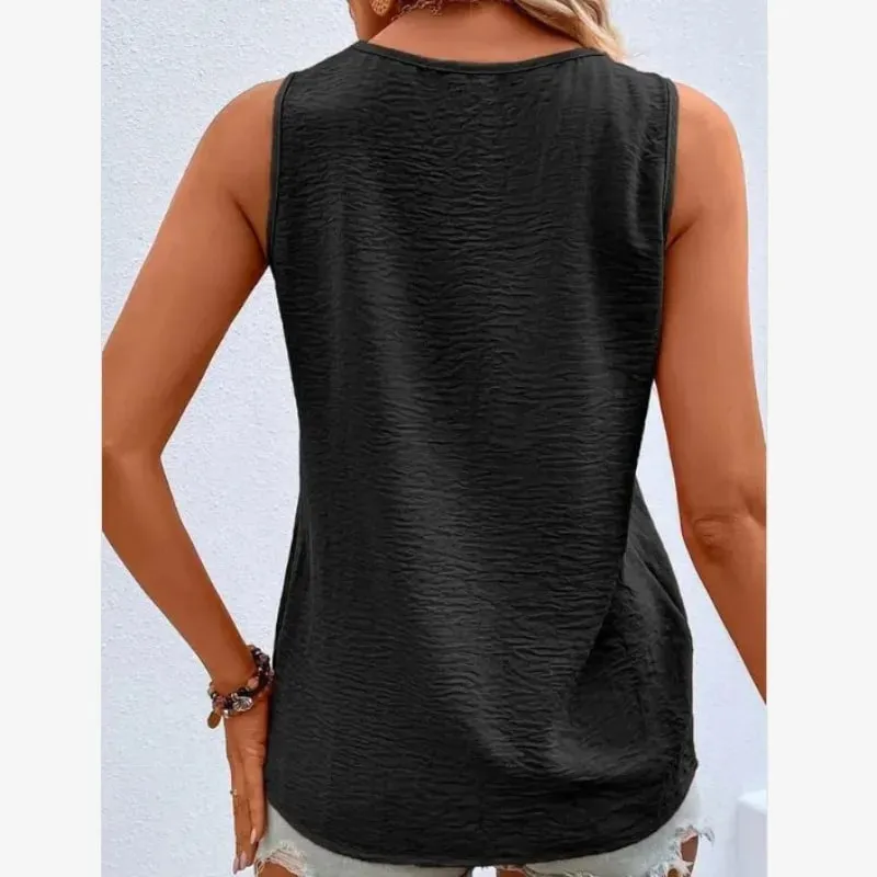 Women's V-Neck Button Tank Top Summer Lightweight Breathe Casual Loose Sleeveless T-Shirt Office Lady Basic Top