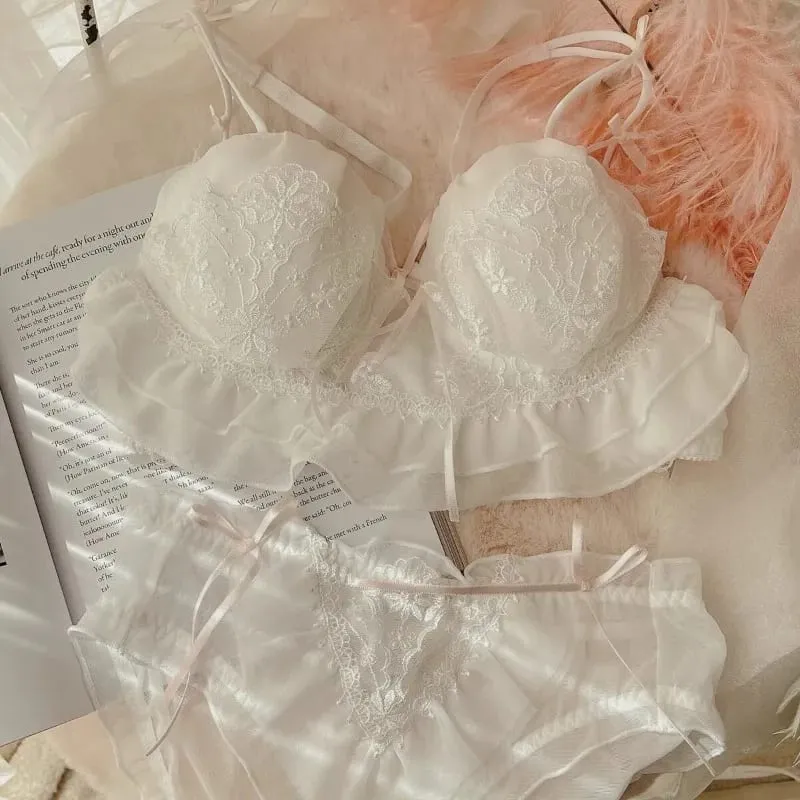 Japanese Lolita Lace Bra Set Half Cup Sweet Sexy Lingerie Women Small Breast Push Up Supportive Pure Feminine Girl Charm S-xl