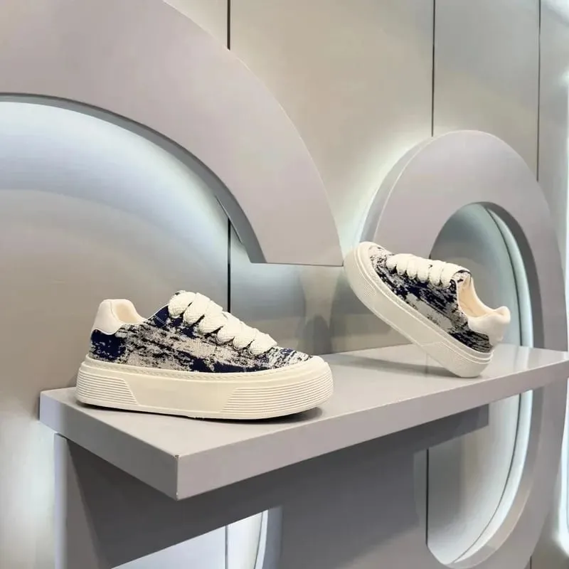 Fashion Men Casual Shoes Spring Summer Chunky Sneakers Woven Fabric Graphic Print Thick Sole Streetwear Daily Footwear