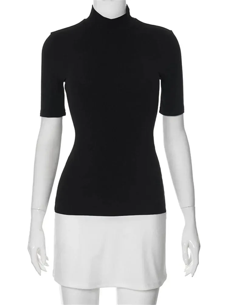 Tossy verano Mujer contraste Mini vestido Casual de cintura alta de manga corta Sexy ajustado Patchwork ceñido al cuerpo vestido Mini vestido de mujer