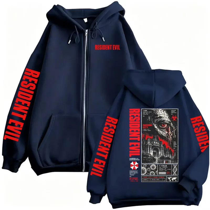 Vintage Resident Evil t-virus Horror Gaming con cremallera sudaderas con capucha hombres mujeres Harajuku Moda Gótica chaqueta sudaderas abrigos ropa de calle