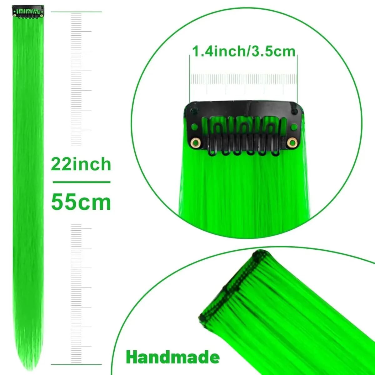 12 PCS Green Hair Extensions Clip in Colored Party Highlights Extension for Kids Girls Synthetic Hairpiece Straight 22 inch