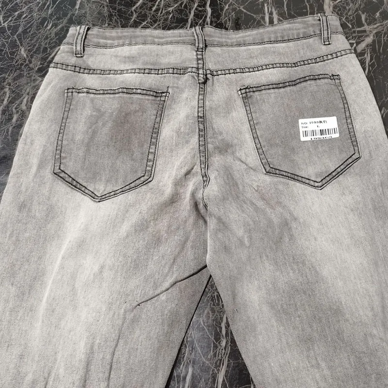 Bagong Panlalaking Skinny Ripped Jeans Fashion Grid Hole Endothecium Patches Slim Fit Stretch Casual Denim Pencil Pants Jogging Trousers