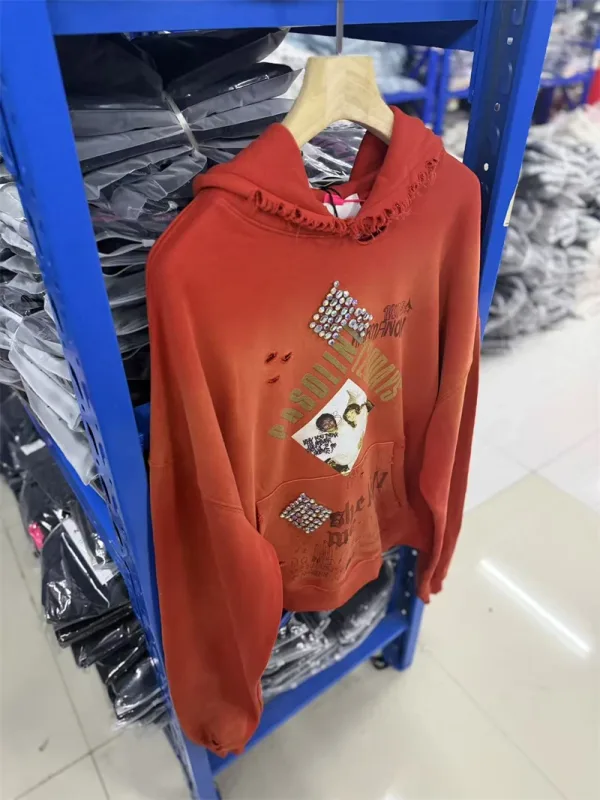Autumn Winter New PH Hand-beading Print Vintage Washed High Street Casual Loose Cotton Versatile Hoodie Trendy Sports Top Men