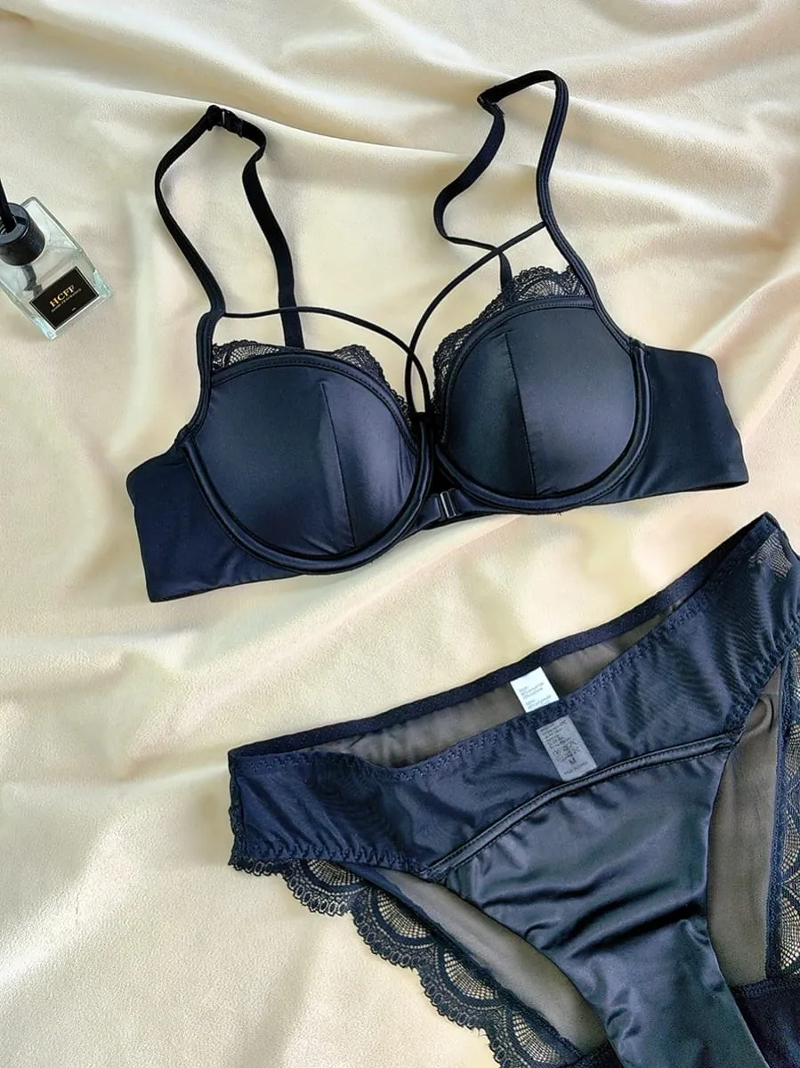 French Front Buckle Thin Cup Bralette Sexy Hollow Women Underwear Set High Quality Lace Push Up Bras Breathable Comfort Lingerie