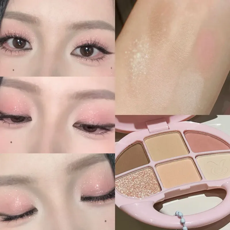 Pink Brown Six Color Eye Shadow Disk Low Saturation Matte Pearlescent Eyeshadow Palette Korean Makeup Matte Shimmer Eye Cosmetic