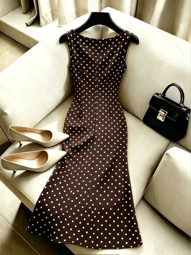 Dresses for Women New Summer Slim Sleeveless O-Neck Women Dress Lace-up Dot A-LINE Dress Women Vestidos De Verano Mujer