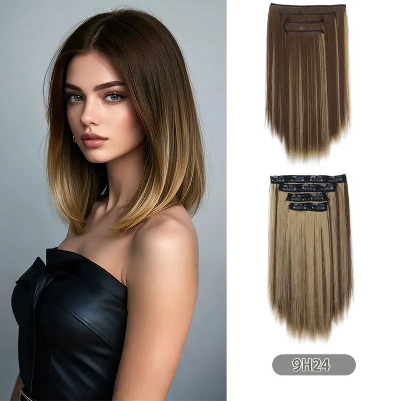 4pcs/Set Synthetic 14inch 11 Clips in Hair Extensions Straight Hairstyle Hairpieces Women Natural False Hair Extension Daily Use