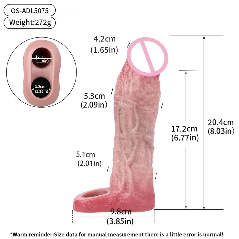Penis Extender Device Cover Sleeve Girth Enhancement Pleasure Dildo Sheath Adult Sex Toys For Men Reusable Condom 18+