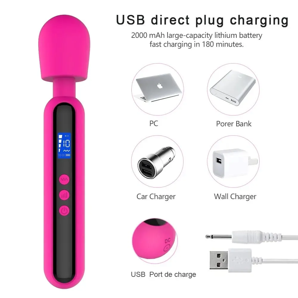 Vibromasseur AV puissant pour femmes, baguette magique, stimulateur de Clitoris du point G avec affichage LED, masseur de Muscles, masturbateur, jouet sexuel pour adulte