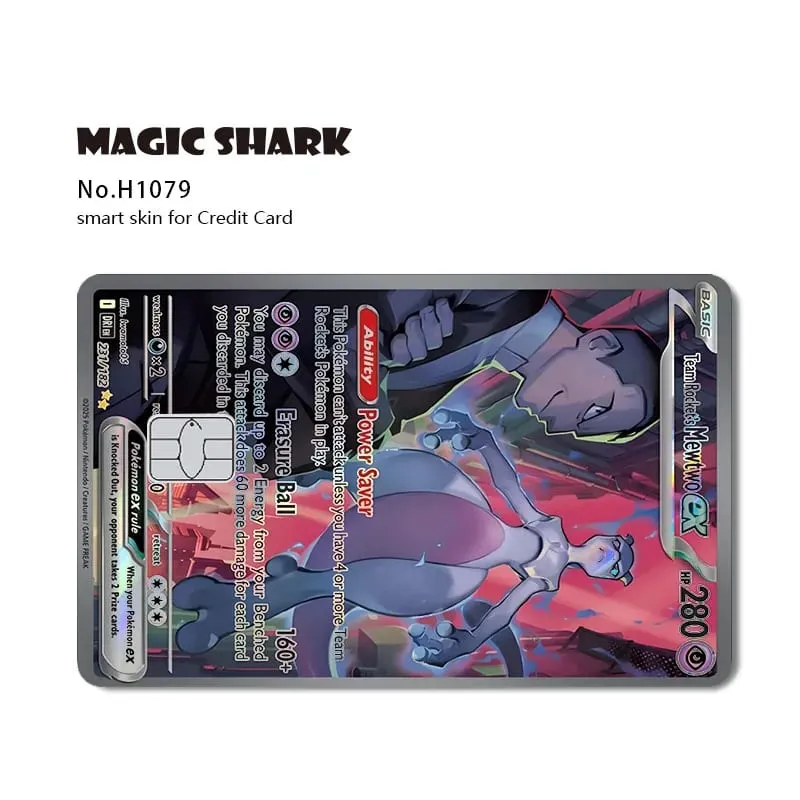 Magic Shark Mew Charizard EX Eevee Gengar Pikachu TCG Card Holographic Laser Skin Film Sticker for Bank Credit Card