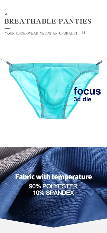 2PCS Men's Underpants Ice Silk Breathable Sexy Thin U Convex Transparent One Piece Low Waist Triangle Shorts Head
