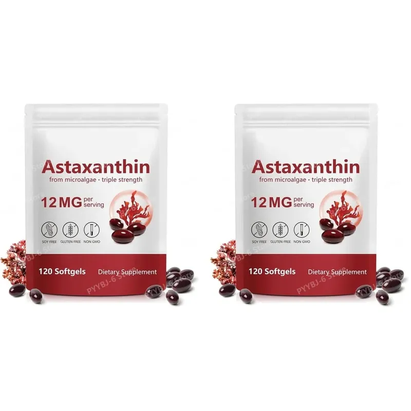 Astaxanthin Softgels Triple Strength From Microalgae Υποστηρίζει την υγιή γήρανση Προωθεί το κολλαγόνο που υποστηρίζει το φραγμό του δέρματος 120 Softgels
