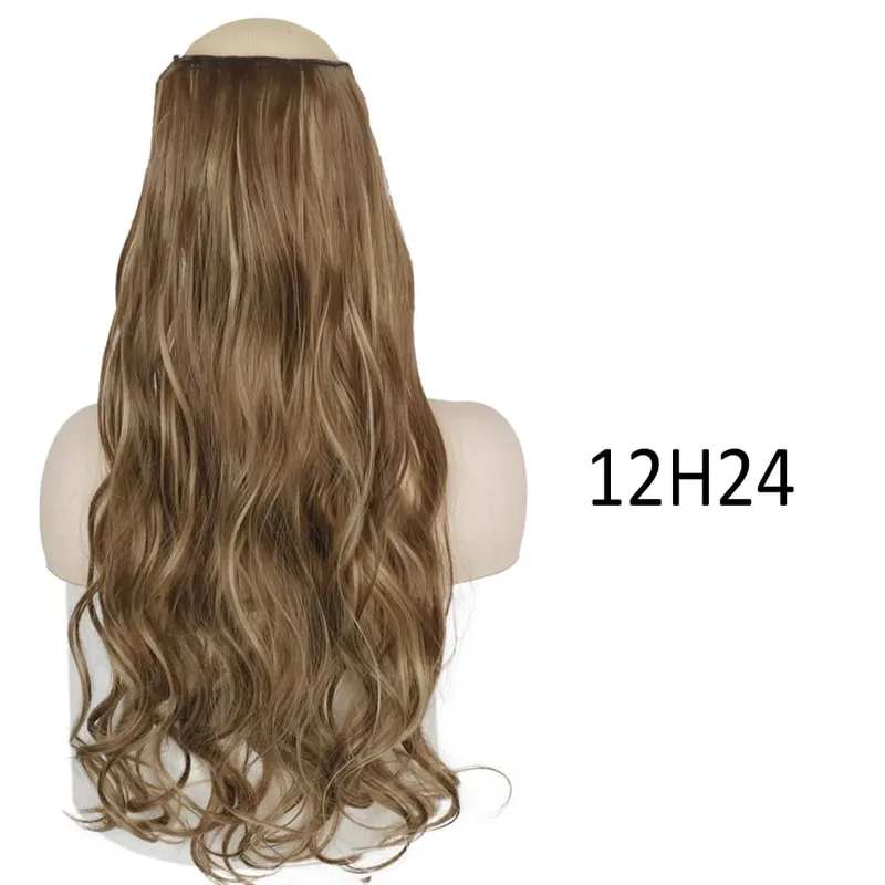 Synthetische 5 Clips in Haarverlängerungen, natürliche lange gewellte Frisuren, gefälschtes Haarteil, braun, schwarz, einteilig für Frauen