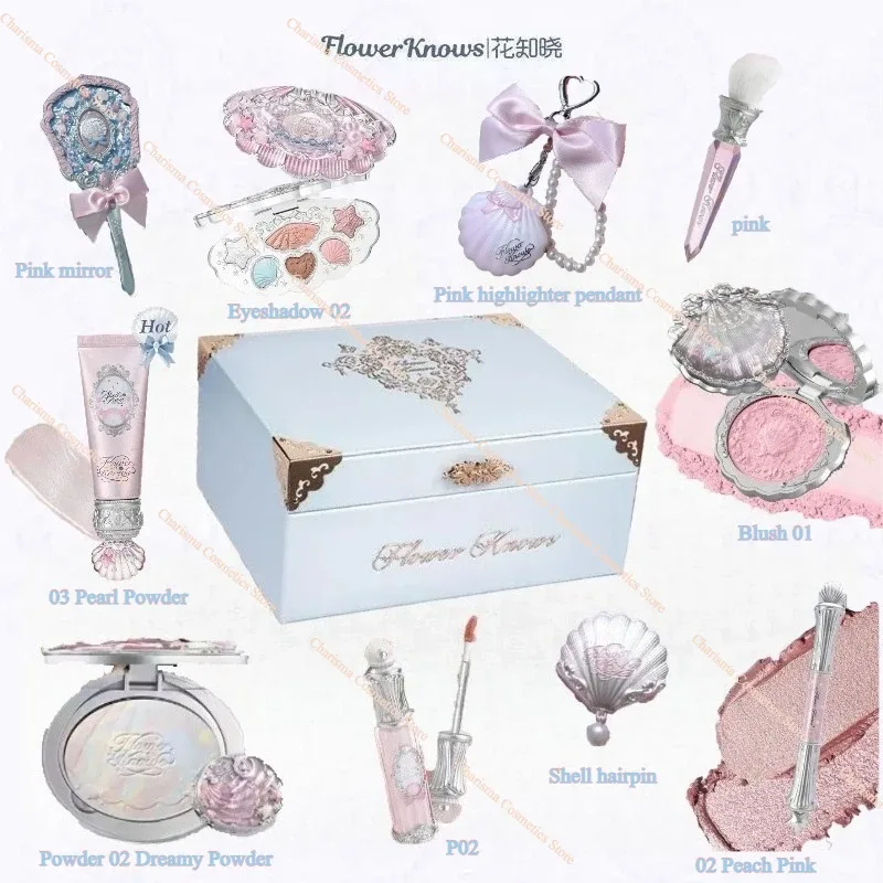 Flower Knows Shells Pearl Eyeshadow Essence Lip Honey Blush Cheek Makeup Front 11 pieces set