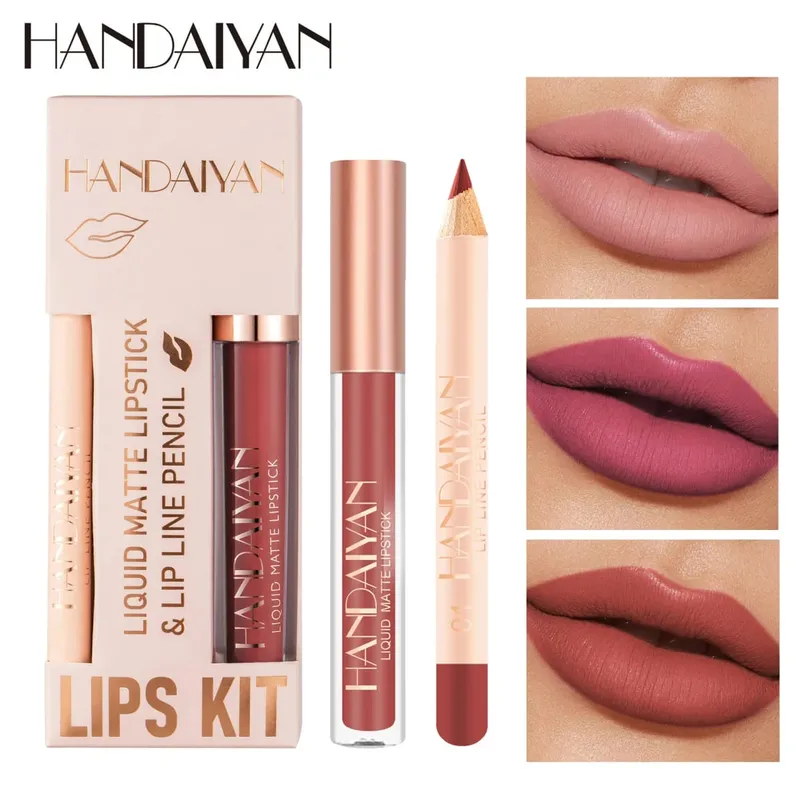 Ensemble de rouge à lèvres 2 en 1 pour femmes, avec crayon à lèvres, imperméable, longue durée, maquillage coréen, finition mate, Kit de cosmétiques, livraison gratuite