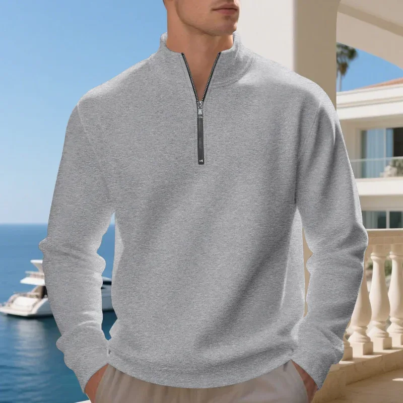 2026 New Fleece Lined Half Zip Sweatshirt for Men, Autumn Winter Solid Color Plus Size Casual Pullover Hoodie Daily Leisure Wear
