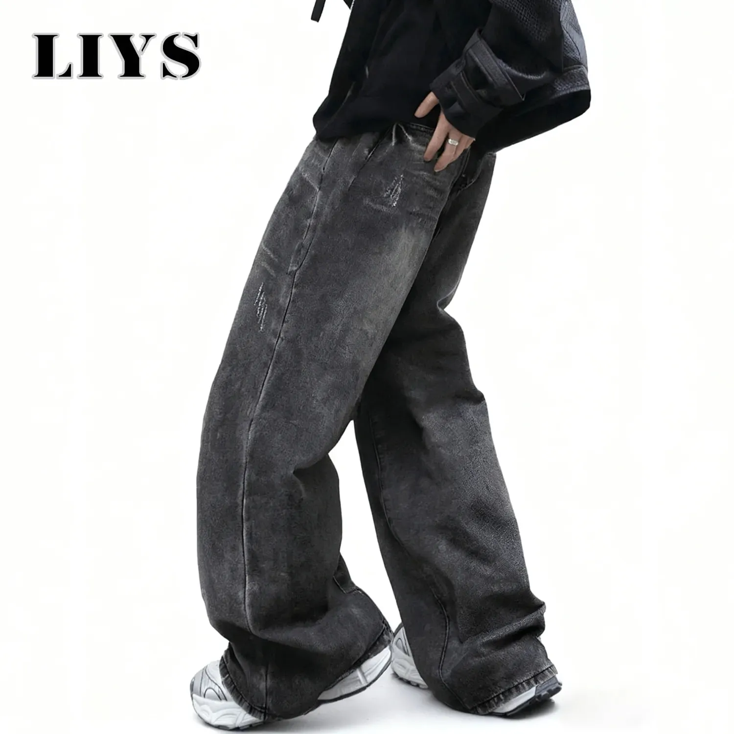 Men's Women's Retro Gray Ultra Baggy Wide-Leg Jeans Four Seasons Casual Oversized Loose Straight-Leg Denim Pants Unisex