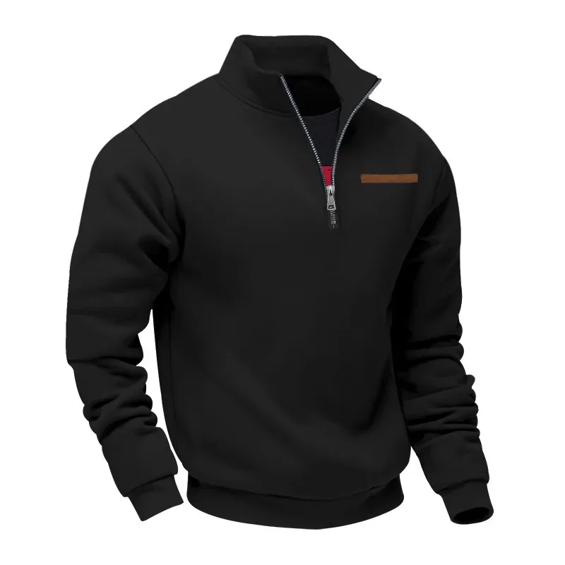 American autumn and winter heavy fleece long-sleeved men's sweater half zipper loose stand-up collar pullover men's sweater