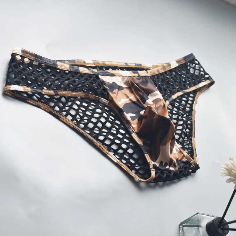 Man Underwear Mens Sexy Briefs Underpants Sissy Panties Camouflage U Pouch Hombre Slips Mesh Breathable Men's Lingerie Cuecas