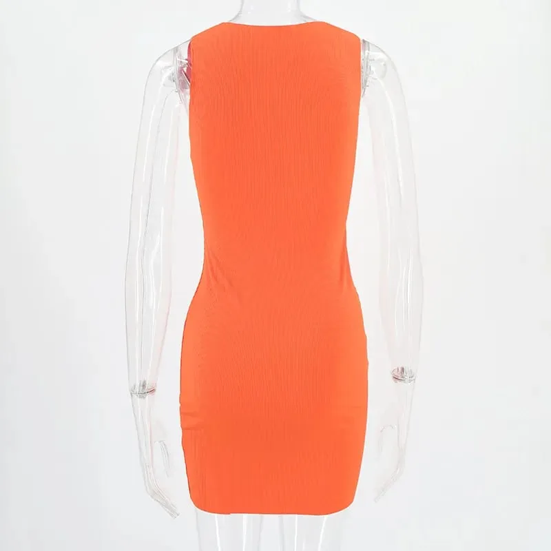 Vestido ajustado sexi de verano para mujer, vestido a la cadera, parches lisos, cuello redondo, sin mangas, Mini Vestidos INS de moda de calle alta
