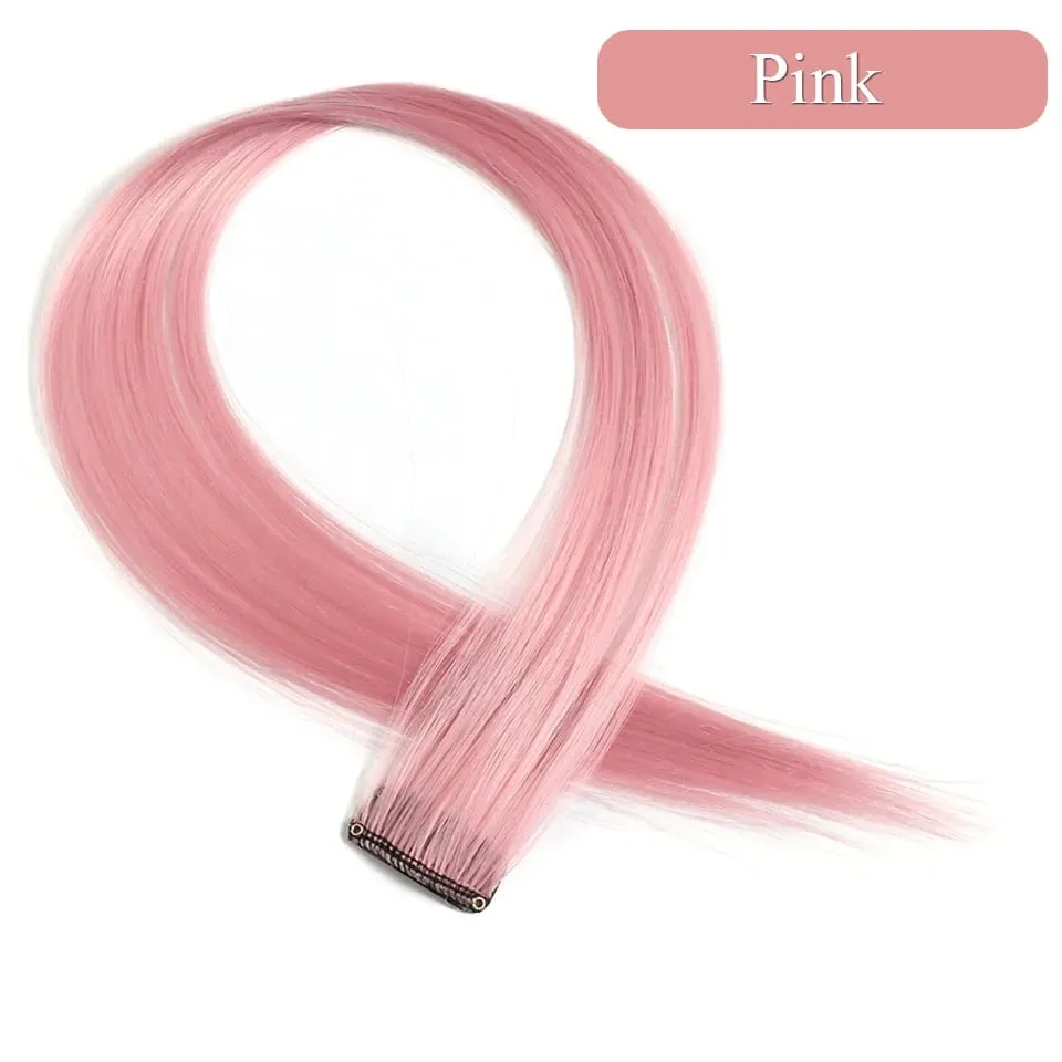 Colored Hair Extensions Synthetic 22Inch Straight Orange Green Clip in Hair Extension Rainbow Accessories Party Highlights Hair