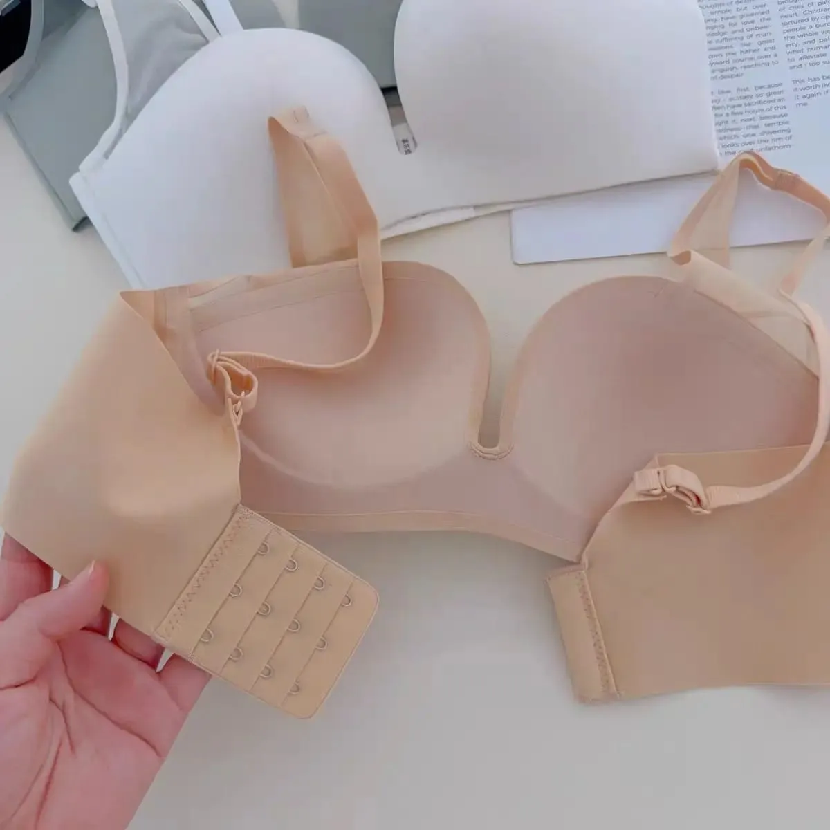 Sexy Seamless Front Button Beauty Back Push Up Lingerie Small Breast Gethering No Steel Ring Soft Comfortable Bra