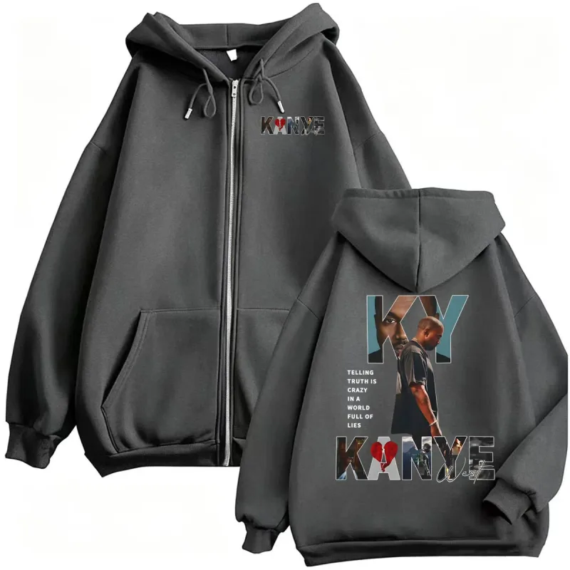 Kanye West Rapper Album 2026 Tour Zipper Hoodies Men Women Hip Hop Style Punk Jacket Sweatshirt Coat Fleece Casual Zip Up Hoodie