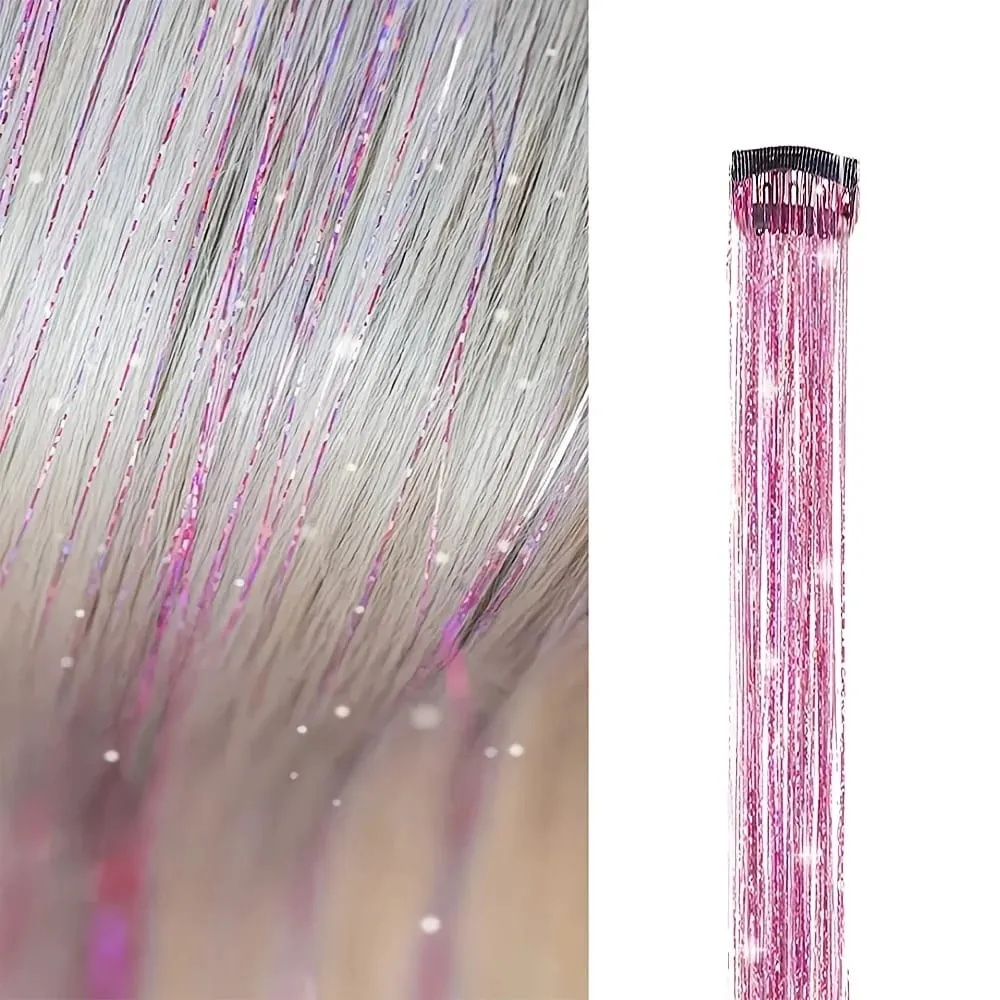 Hair Tinsel Clip in Rainbow Hair Accessories 24 Inch Fairy Hair Tinsel Kit for Women Glitter Extensions Synthetic for Christmas