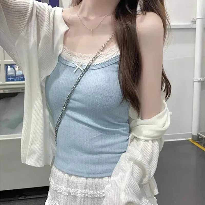 1pcs Girl Sleeveless Tops Womens Sweet Straps Vests Lady Inside Wear Camisoles Loose With Padded Underwears Female Sexy Tank Top