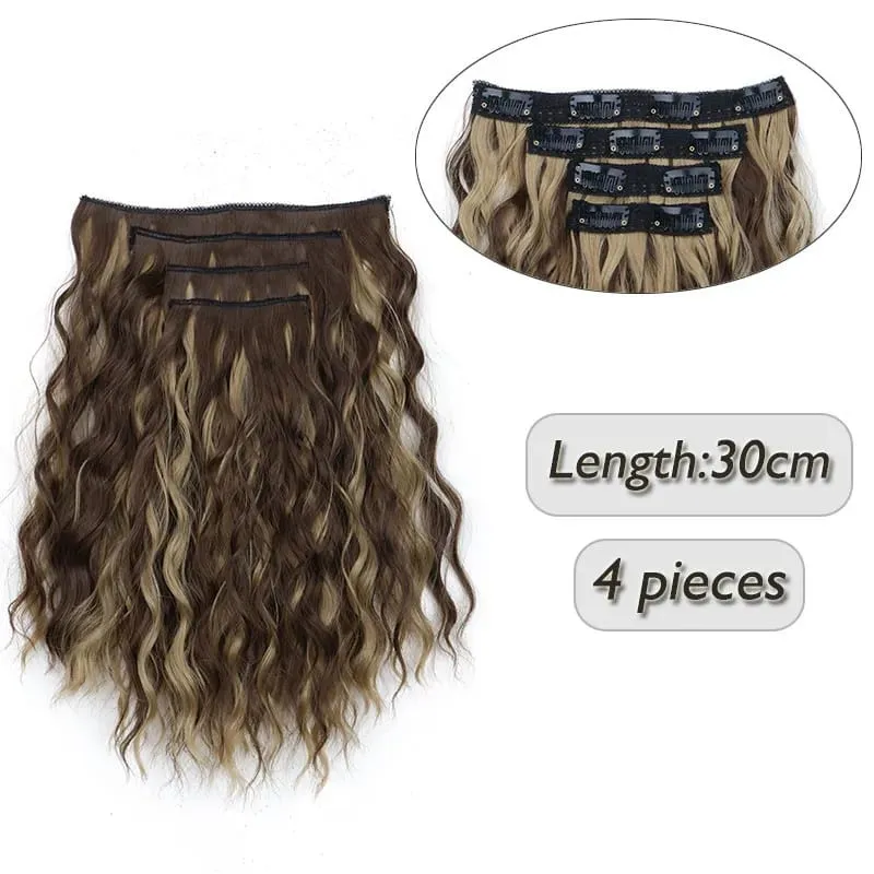 4 Pieces/Set Synthetic Clip In Hair Extensions Short Water Ripple Hair Pieces Soft Fluffy Curly Wig Fashion Hair Accessories