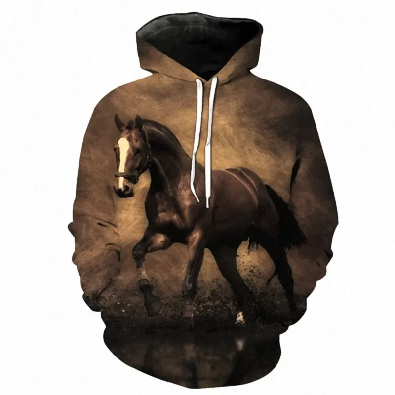 New Style Autumn 3D Printed Men's Hoodie Animal Horse Pullover Loose Sportswear Casual Men's Fashion Pullover Hooded