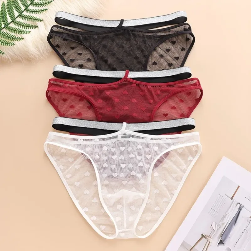 Underpants Lingerie Men's Triangle Panties Mesh Love Heart Men Thin Briefs Large Size Mid Waist Underwear for Men Men
