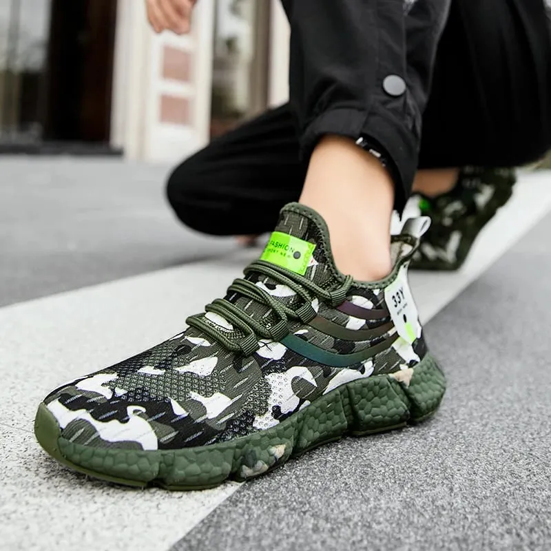 Men's Camouflage Green Sports Shoes Hiking Street Style Slip Outsole and Mesh Upper Series Urban Fashion Fitness Shoes 2025