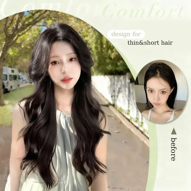 Synthetic Black Wavy Clip in Hair Extensions Hairpiece U-shaped Hair Extensions with 5 Clips for Women Girls Daily Use Soft Hair
