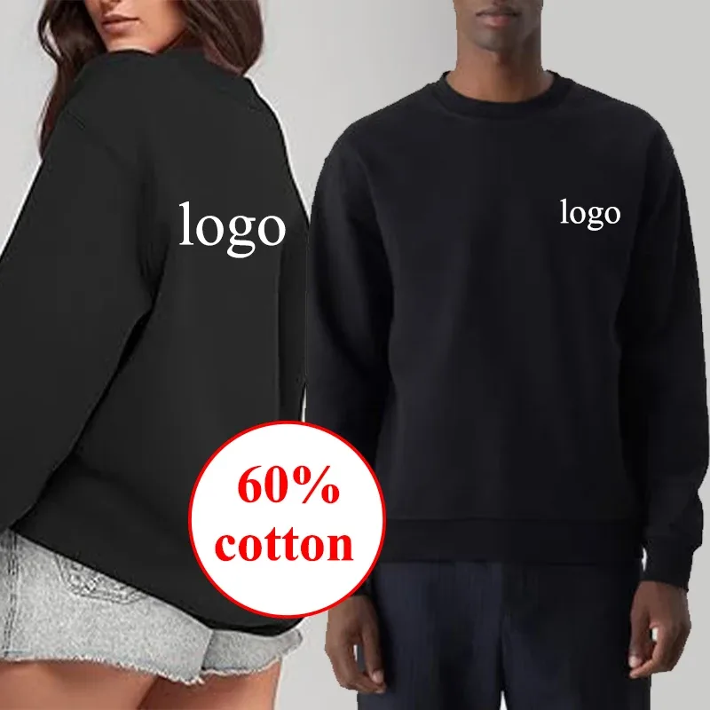Customized Round Neck 60% Cotton Hoodies Men Fashion Printed Loose Long Sleeve Pullover Women Personality Streetwear Sweatshirts